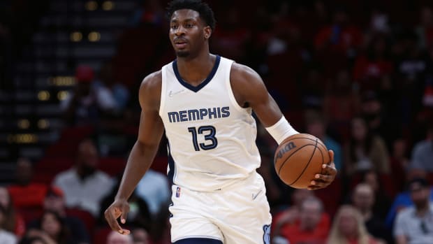 Mar 6, 2022; Houston, Texas, USA; Memphis Grizzlies forward Jaren Jackson Jr. (13) in action during the game against the Houston Rockets at Toyota Center. Mandatory Credit: Troy Taormina-USA TODAY Sports