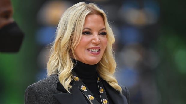 Lakers owner Jeanie Buss attends media day at the UCLA Health and Training Center.
